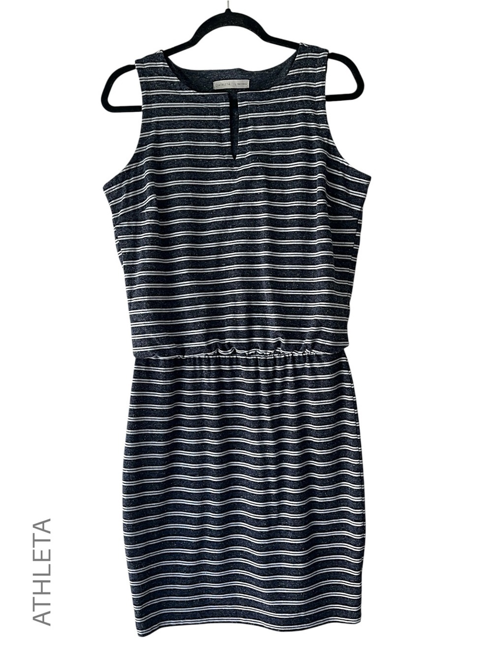 ATHLETA NWOT STRIPED VIDA DRESS LINEN BLEND NAVY BLUE & WHITE | SMALL